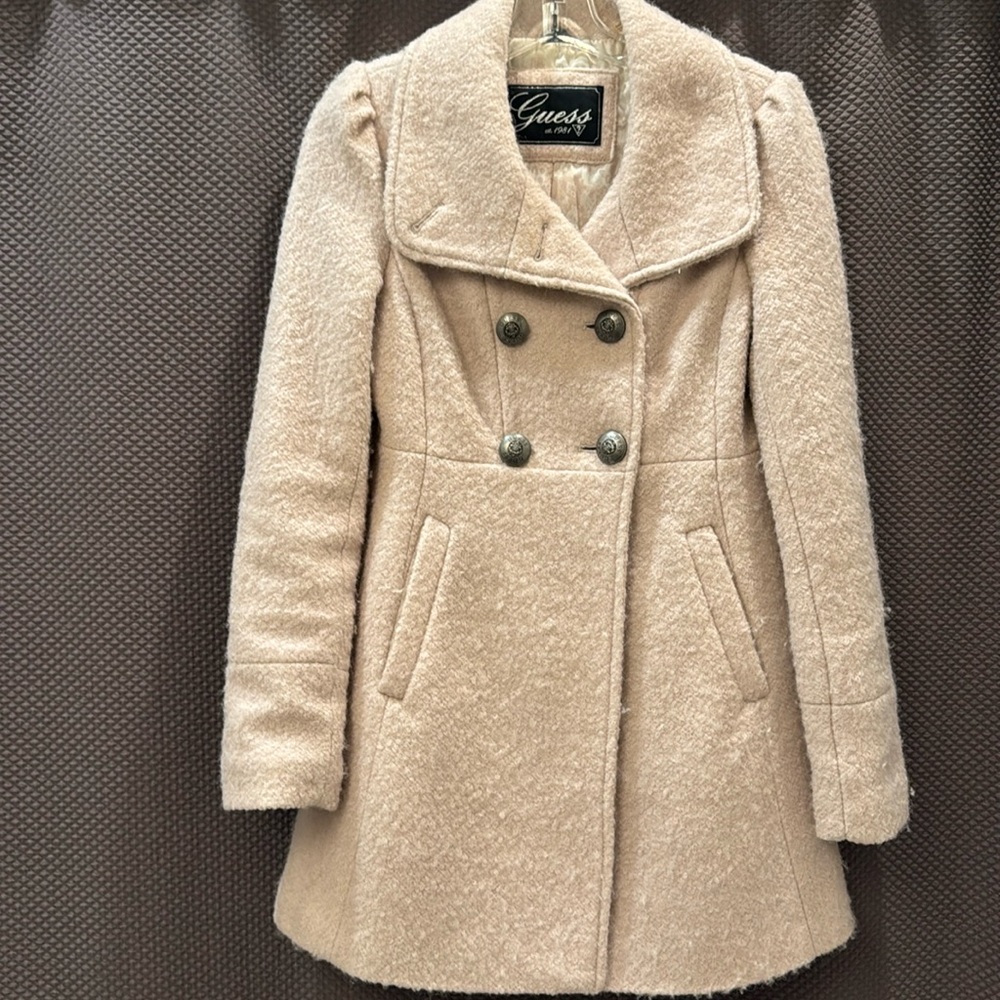 GUESS Wool Blend Double Breasted Pea Coat Pale Pink Small GUC